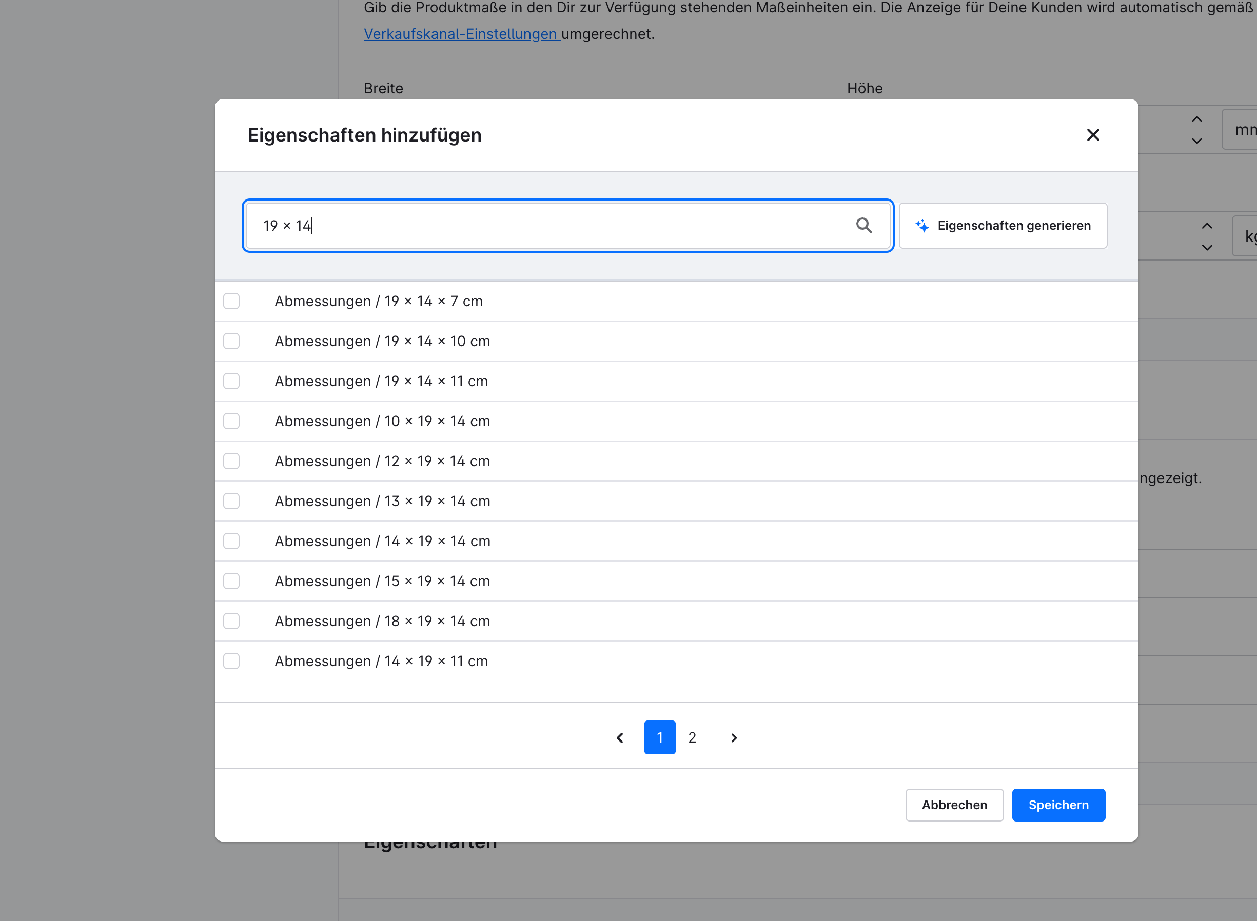 Mit Plugin: Suche nach 19 × 14 mit 2 Ergebnisseiten