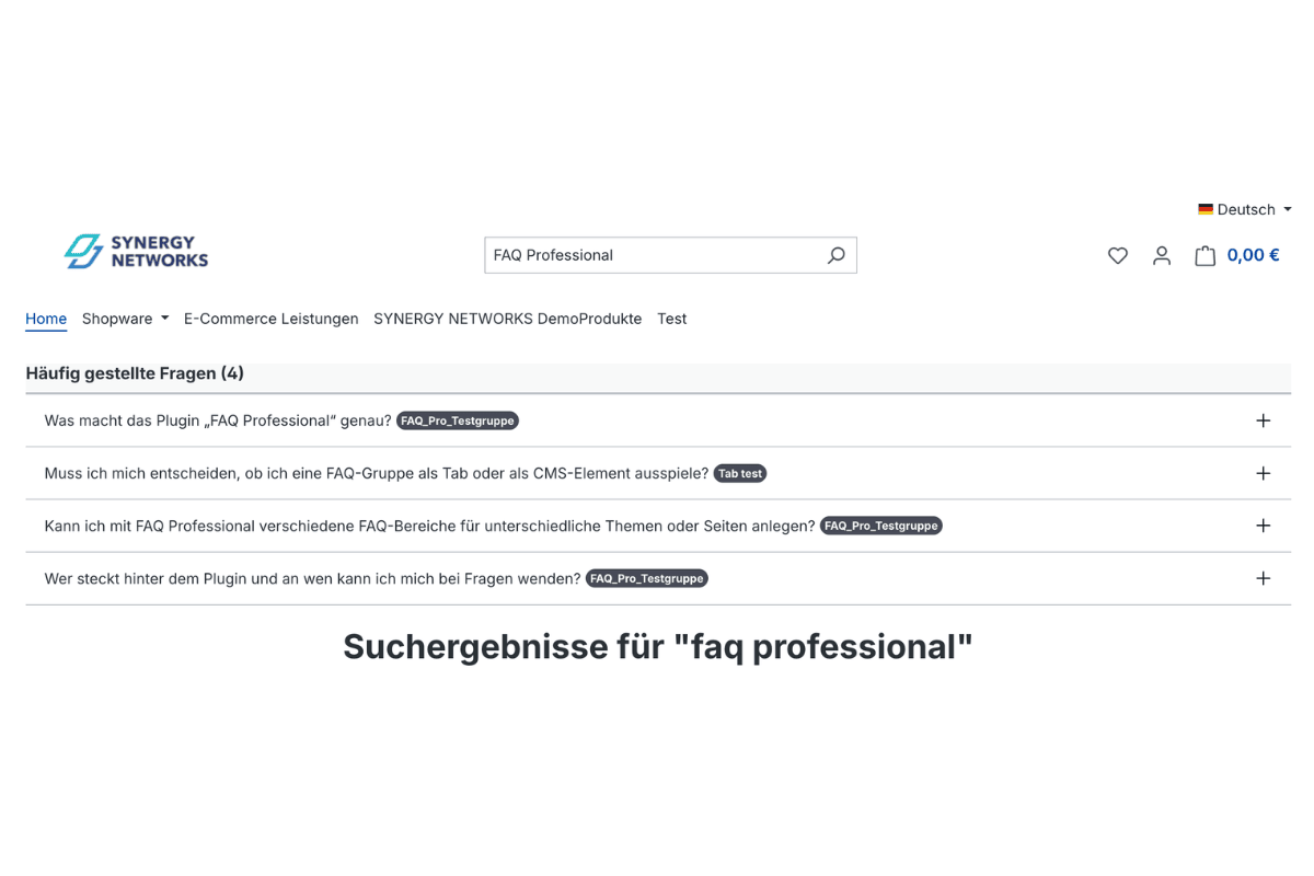 FAQ-Treffer in der Shop-Suche